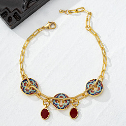 Темно-Красный Браслеты-цепочки из латуни с эмалью, браслеты-цепочки для женщин, плоско-круглые, золотые, темно-красный, 9-1/8 дюйм (23 см)
