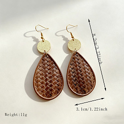 Teardrop Pendientes colgantes de madera y aleación, dorado, lágrima, 82x31 mm