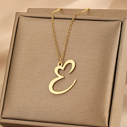 Letter E 304 ожерелья с подвеской в форме сердца из нержавеющей стали для женщин и мужчин, золотые, Письмо E, 15.75~17.72 дюйм (40~45 см)