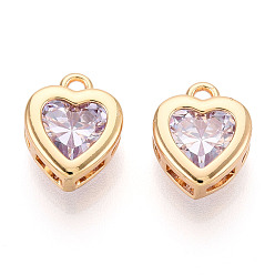 Сливовый Латунные микро проложить кубического циркония прелести, сердце, реальный 18 k позолоченный, слива, 11x9x4 мм, отверстие : 1.5 мм