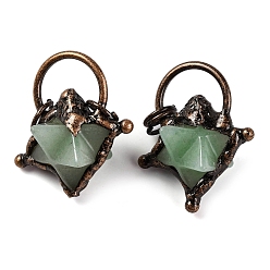 Зеленый Авантюрин Подвески со звездами Меркаба из натурального зеленого авантюрина, латунные подвески-звезды с кольцами-прыгунами, Красная медь, 35x31x20 мм, отверстие : 6 мм