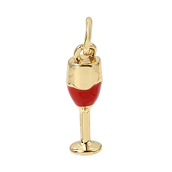 Rot Messing Emaille-Anhänger, Wein-Glas-Charme, Gestell, langlebig überzogen, echt 18 k vergoldet, Bleifrei und cadmium frei, rot, 15x5 mm, Bohrung: 3.5 mm