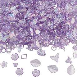 Лиловый 200g прозрачные акриловые бусины, с покрытием AB цвета, разнообразные, сирень, 8~29x9~42.5x2~9 мм, отверстие : 1.4~2.8 мм, 200г/набор; около 363шт.