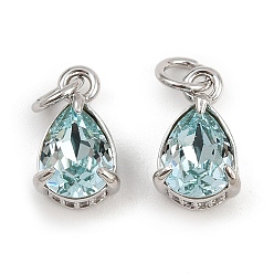 Светло-Голубой Кулон из циркония, слезинки, со стеклом и прыжковым кольцом, стойки покрытие, платина, без свинца и без кадмия, долговечный, Небесно-голубой, 11.5x7x5.5 мм, отверстие : 1.6 мм