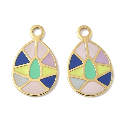 Разноцветный 304 подвески из нержавеющей стали, с эмалью, слезинки, реальный 14 k позолоченный, красочный, 17x10.5x1 мм, отверстие : 1.8 мм