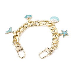 Light Gold Aluminum Curb Chains Purse Straps, with Ocean Theme Alloy Enamel Charms, Light Gold, 20.2cm