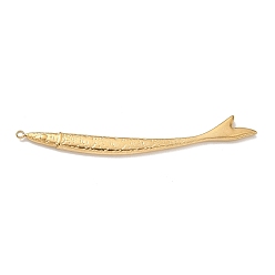 Oro 304 de acero inoxidable colgantes grandes, encantos de pescado, dorado, 66.5x7.5x2.5 mm, agujero: 1.5 mm