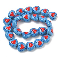 Васильковый Фарфоровые эмалированные бусины ручной работы с узором в виде сердечек, сердце, пастельный фарфор, васильковый, 15.5x16~16.5x10.5~11 мм, отверстие : 1.8~2 мм