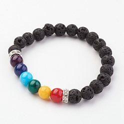 Лавовый камень Природные смешанные камень браслеты простирания, С латунными прокладками, 2-1/4 дюйм (57 мм)