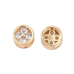 Золотой Многожильные звенья из латуни, прозрачного стекла, паве, плоские круглые с цветком, без никеля , золотые, 9x6 мм, отверстие : 5x2 мм