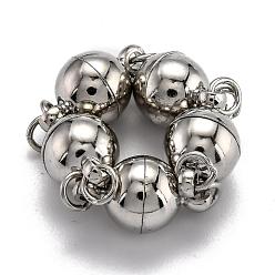 Платинированный Стеллаж гальванический латунные магнитные застежки с петлями, с паяными кольцами, долговечный, круглые, Реальная платина, 15.5x10 мм, отверстие : 3.5 мм, Кольцо: 5x0.5 mm