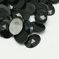 Black Imitation Taiwan Acrylic Rhinestone Cabochons, Faceted, Flat Back Oval, Black, 25x18x6mm, about 200pcs/bag