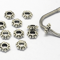 Antique Silver Alloy European Beads, Large Hole Beads, Rondelle, Antique Silver, 12x10.5x3.5mm, Hole: 4.5mm