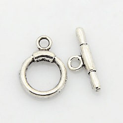 Antique Silver Tibetan Style Alloy Ring Toggle Clasps, Antique Silver, Ring: 16x12x3mm, Hole: 1.5mm, Bar: 17x6x3mm, Hole: 1.5mm