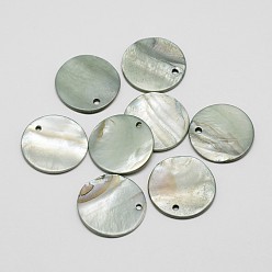 Dark Sea Green Dyed Natural Flat Round Shell Pendant, Dark Sea Green, 25x2mm, Hole: 2mm