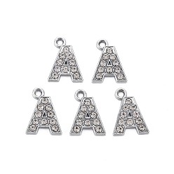 Letter A Подвески из сплава , с кристально горный хрусталь, платина, без кадмия и без свинца, алфавит, letter.a, 17.5x13x2 мм, отверстие : 1.8 мм