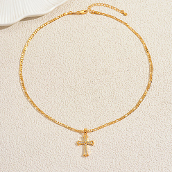 Золотой Элегантные латунные ожерелья с подвеской в виде креста из прозрачных кубических цирконий с микропаве для повседневной и уличной одежды, золотые, 17.72 дюйм (45 см)