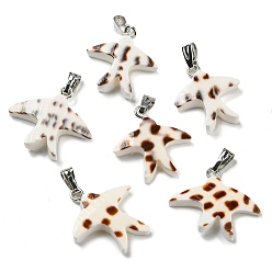 Coconut Brown Natural Spiral Shell Pendants, Swallow Charms with Platinum Plated Alloy Snap on Bails, Coconut Brown, 18.5x22x4mm, Hole: 6x2mm