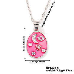 Pink Модные женские ожерелья с подвеской в виде звезды и луны в форме овала из латуни и эмали, с красочным кубическим цирконием, платина, розовые, 15.75 дюйм (40 см)