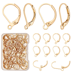 Настоящее золото 24K 60 шт 2 стили латунные серьги с рычагом назад, с горизонтальной петлей, реальный 24 k позолоченный, 15.5~15.6x10x1.5~2 мм, отверстие : 1.4 мм, штифты : 0.7~0.8 мм, 30 шт / стиль