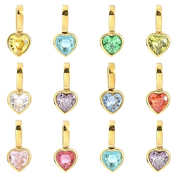 (52) Непрозрачная лаванда 12 шт. 12 Цветное ионное покрытие (IP) 304 Подвески из нержавеющей стали со стразами, сердце прелести, реальный 14 k позолоченный, разноцветные, 11.5x5.5x4 мм, отверстие : 4.5x2.5 мм, 1 шт / цвет