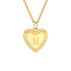 Letter N Золотистый тон латунный кабель цепочка буква сердце кулон ожерелья для женщин, Письмо N, 15.75 дюйм (40 см)