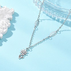 Античный Серебристый & Платиновый Подвеска в виде цветка из сплава, цепочка из латунных листочков с звеньями для женщин, старинное серебро и платина, 16.54 дюйм (42 см)