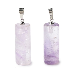 Amethyst Natural Amethyst Pendants, with Platinum Tone Brass Finding, Column, 34~34.5x10mm, Hole: 8x5mm