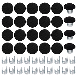 Черный 24 плоские круглые тканевые колпачки гвозди пуговицы, с железной заклепкой и пластиком, аксессуары для шляп, платина, чёрные, 14.5x6 мм