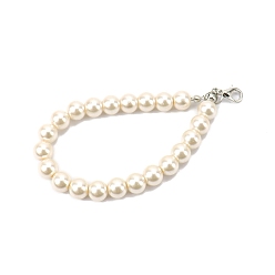 Platinum Plastic Imitation Pearl Chain Keychain Pendant Decorations, wirth Alloy Lobster Claw Clasp, Platinum, 100mm