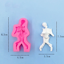 Hot Pink DIY Silicone Molds, Resin Casting Molds, for UV Resin, Epoxy Resin Craft Making, Halloween Skull with Musical Instrument, Hot Pink, 83x45x18mm