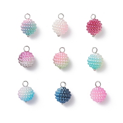 Платина Имитация жемчуга акриловые брелоки, с медными контактами, ягодное очарование, платина, 14x9.5 мм, отверстие : 2.5 мм