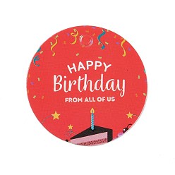 Food Happy Birthay Kraft Paper Gift Tags, Flat Round, Cake Pattern, 3x0.02cm, Hole: 3mm, about 100pcs/bag