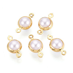 Настоящее золото 18K Латунные подвески-подвески с имитацией жемчуга из АБС-пластика, плоские круглые ссылки, кремово-белые, долговечный, без никеля , реальный 18 k позолоченный, 13x7x6 мм, отверстие : 0.9~1 мм