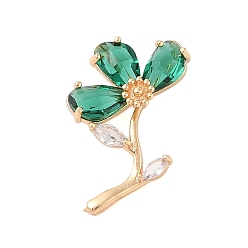 Зеленый Латунь стекло кулоны, цветок, граненые, золотые, зелёные, 31x19x8 мм, отверстие : 5x3 мм