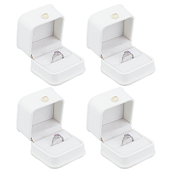 Белый Пластиковые шкатулки для колец, обтянутые искусственной кожей, квадратный, белые, 5.7~6.1x5.7x4.75 см