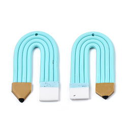 Sky Blue Handmade Polymer Clay Pendants, Pencil Shape, Sky Blue, 45~47x25~26.5x2.5mm, Hole: 1.6mm