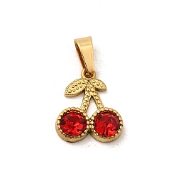 Гиацинт 304 из нержавеющей стали горный хрусталь подвески, черри прелести, с 201 защелкой из нержавеющей стали на поручнях, ионное покрытие (ip), реальный 18 k позолоченный, гиацинт, 13.5x12x3.5 мм, отверстие : 6x3 мм