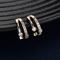 Настоящее золото 18K Серьги-каффы в форме сердца с микропаве из латуни и прозрачными кубическими цирконами, реальный 18 k позолоченный, 14x12x6 мм