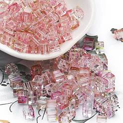 Pink Спрей роспись стекла бисер, круглое отверстие, кубические, розовые, 4~4.5x4~4.5x4~4.5 мм, отверстие : 1.4 мм, Около 1800 шт / фунт