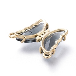 Slate Gray Brass Micro Pave Clear Cubic Zirconia Links, with Glass, Butterfly, Golden, Slate Gray, 18x21.5x4.5mm, Hole: 1.4mm