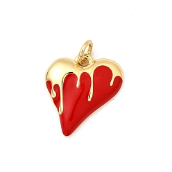 Красный Латунь эмаль подвески, с целью перехода в кольце, без кадмия и без свинца, реальный 16 k позолоченный, сердце прелести, красные, 16.5x15x3.5 мм, отверстие : 3.4 мм