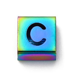 Letter C Ионное покрытие (ip) 304 квадратные подвески-слайдеры из нержавеющей стали, Радуга цветов, буква С, 9x8x4 мм, отверстие : 3.5x8.5 мм
