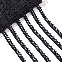 Черный 50м полиэстеровая эластичная кружевная лента, эластичная отделка с цветочной окантовкой пико, для пошива одежды, чёрные, 1/2~5/8 дюйм (13~15 мм)