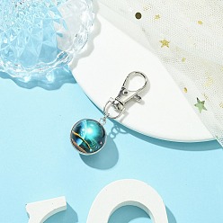 Средний Бирюзовый Подвесные украшения в виде светящегося стеклянного шара на тему галактики, Поворотные застежки-лобстеры из сплава, подвески для украшений сумок, средне бирюзовый, 60 мм