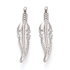 Нержавеющая Сталь Цвет 304 подвески из нержавеющей стали, перо, цвет нержавеющей стали, 23x5x4 мм, отверстие : 1.4~1.5 мм