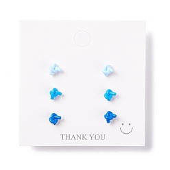 Blue Knot Shape Resin Stud Earrings Set, with 925 Sterling Silver Plated Pins, Blue, 6x7.5x4.5mm, Pin: 0.7mm, 3 pairs/set