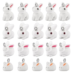 (52) Непрозрачная лаванда 20ppc 4 стильные подвески из флокированной смолы, с платиновыми железными петлями, очарование кролика, разноцветные, 13~25x15.5~23x11~15 мм, отверстие : 2.5 мм, 5 шт / стиль