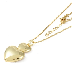 Golden Heart Pendant Necklaces, Brass Cable Chain Necklaces, Golden, 454mm