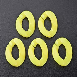 Yellow Opaque Acrylic Linking Rings, Fluorescence, Quick Link Connectors, for Curb Chains Making, Twist, Yellow, 30x20x6mm, Inner Diameter: 8x16mm